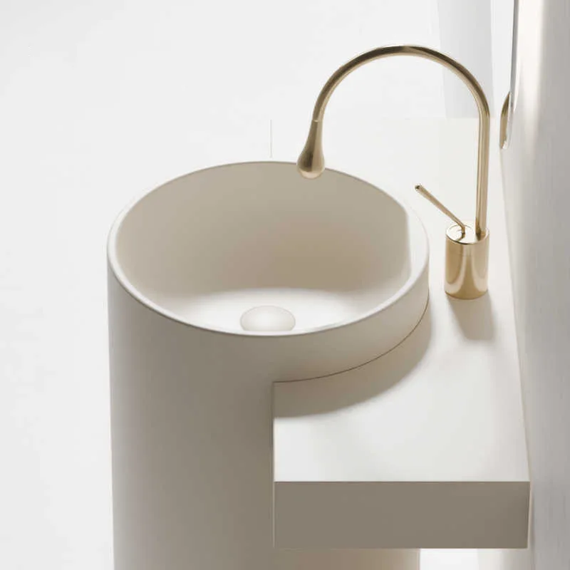 

Milk White Round Ceramic Column Basin Home Hotel Outdoor