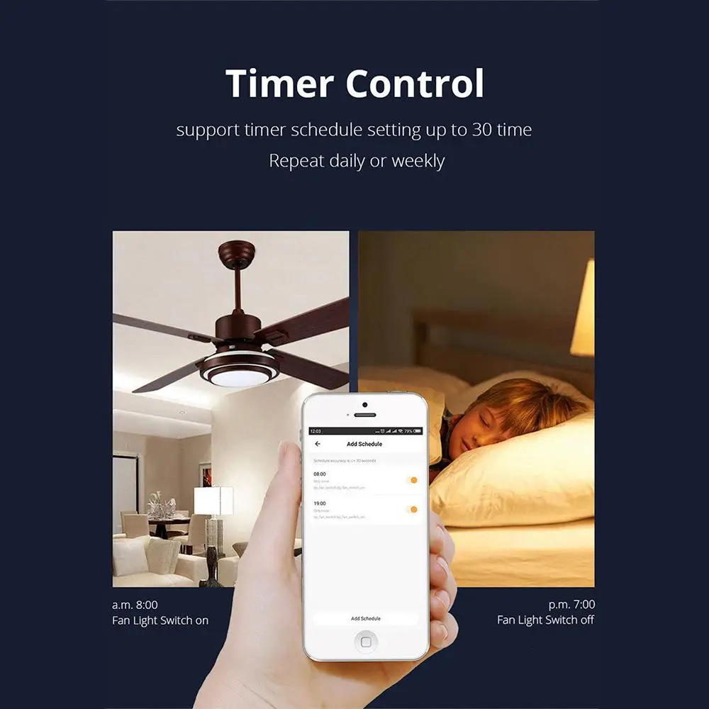 Aubess US WiFi Fan Light Switch Neutral Wire Need Ceiling Fan Lamp Switch Tuya Smart Life APP Works With Alexa Google Home