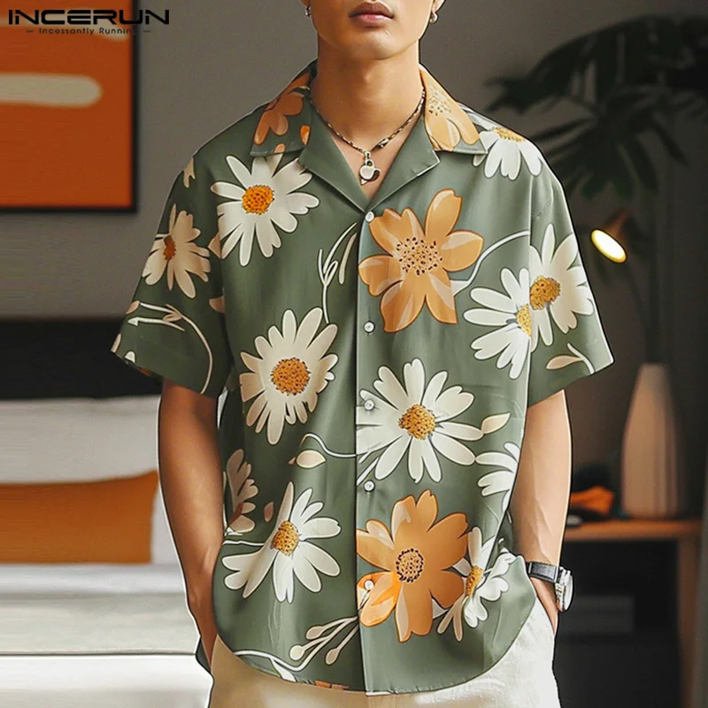 

INCERUN Tops 2024 Fashionable Men's Loose Floral Printed Shirts Summer Casual Holiday All-match Lapel Short Sleeved Blouse S-5XL