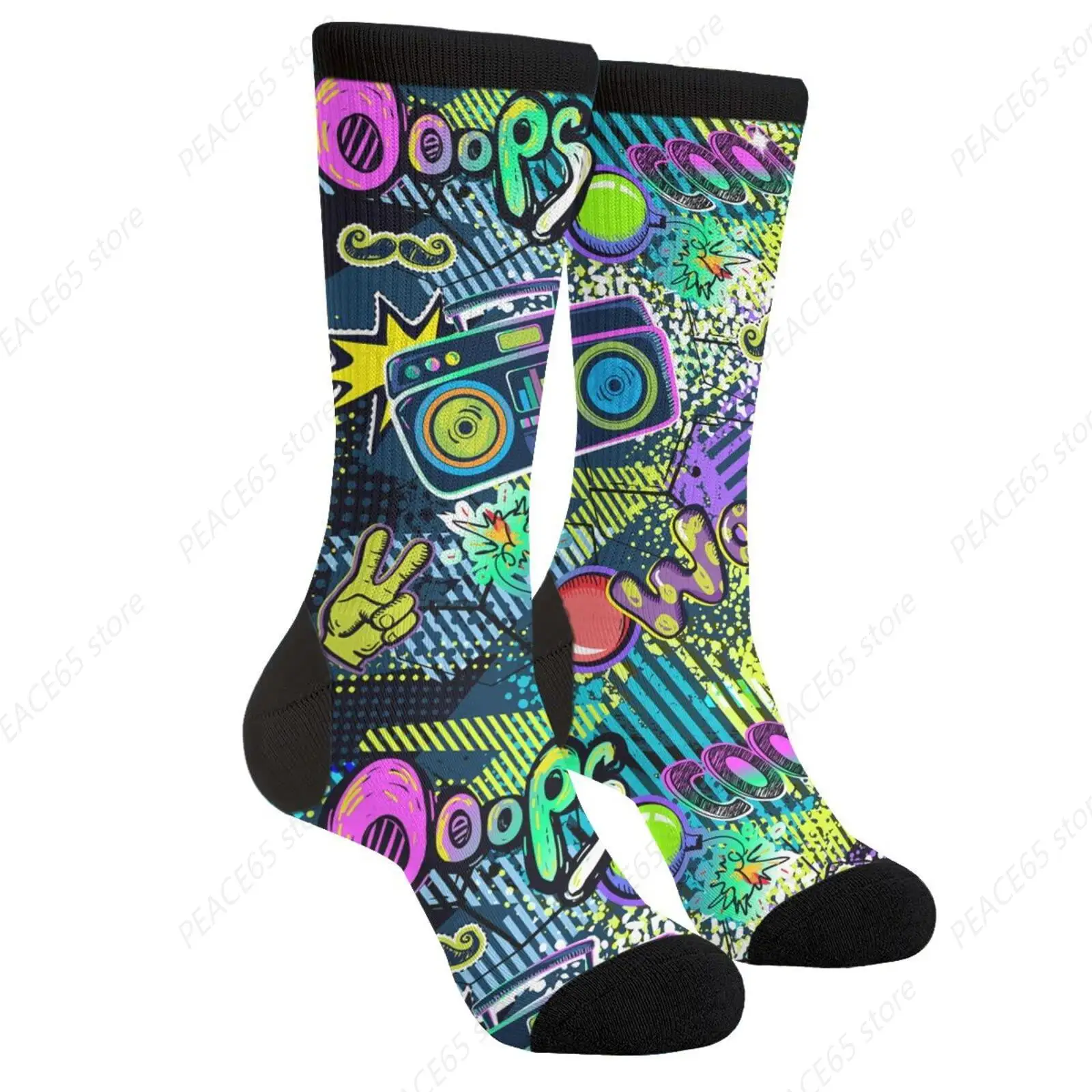 

Hiphop Sock Vintage 80s 90s Print Crazy Crew Casual Dress Socks For Women'S