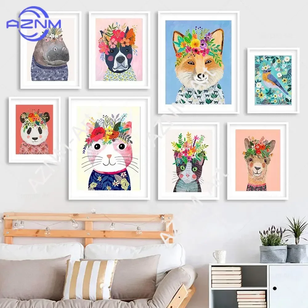Verspielte Tier-Wandkunst, Katzen, Hunde, Koalas, Füchse, Nashörner, HD-Leinwanddruck, Poster für Zuhause, Kinderzimmerdekoration