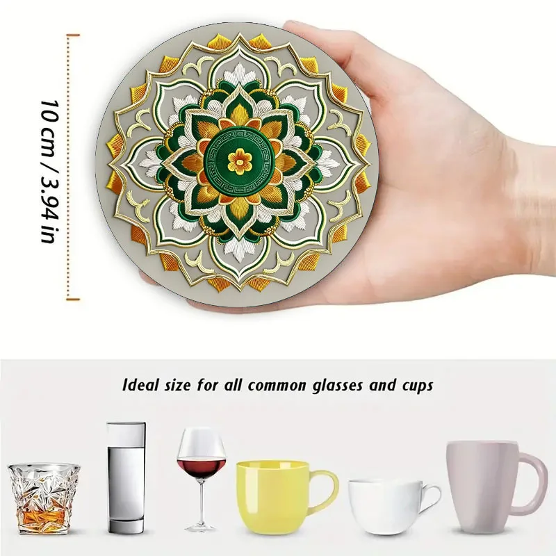 4 قواعد/مجموعة من أكواب/مجموعة فنية بنمط زهور ماندالا الشفاء، قواعد خشبية مضادة للانزلاق، مناسبة لتزيين المطبخ والمكتب والحفلات