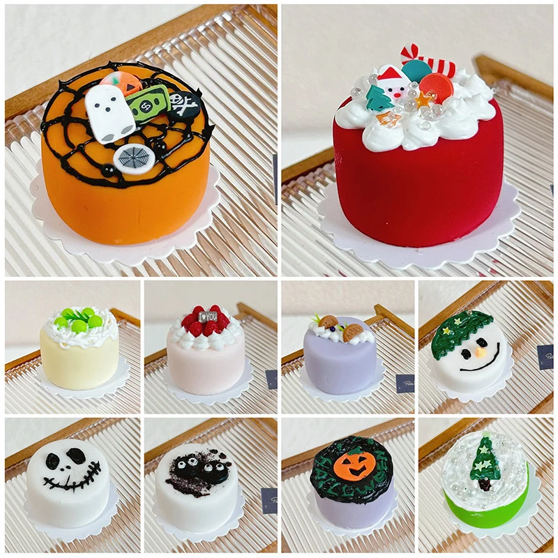 Pastel en miniatura para casa de muñecas, decoración de Navidad y Halloween, muñeco de nieve, calabaza, fantasma, cocina, modelo de comida, juguete de decoración, 1 unidad