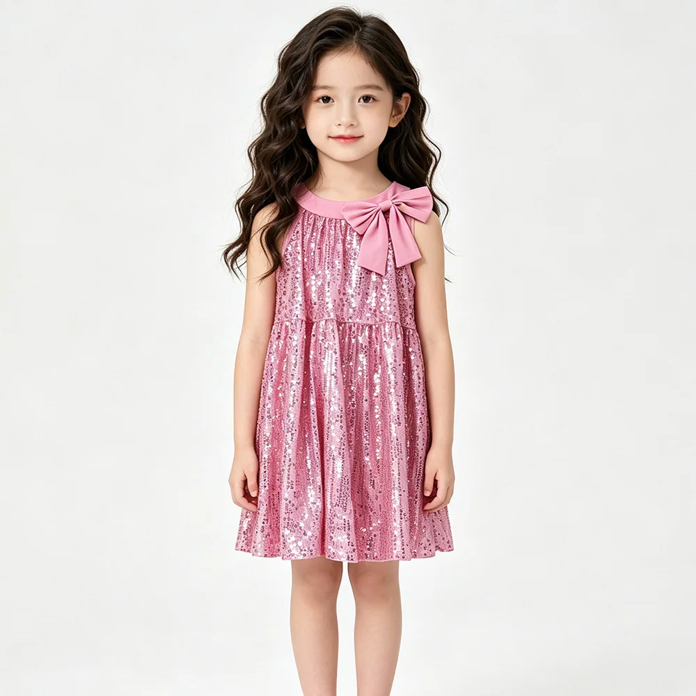 Children's Clothing Girls Sequin Dress 2026 Autumn New Children's Birthday Dress Bow Tank Top Dress