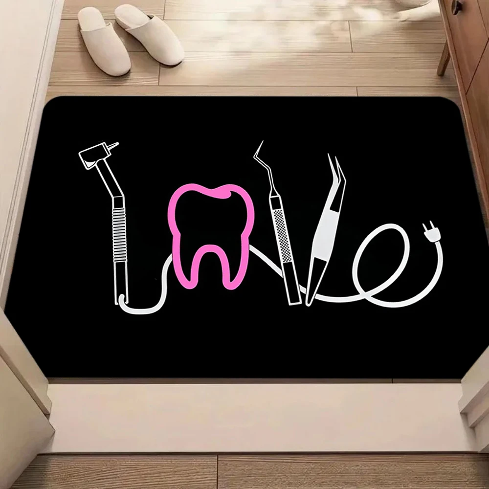 Dental Theme Pattern Door Mat Tooth Designs Smoke Technological Robotic Elements Dental Clinic Door Mat Dental Clinic Door Mat
