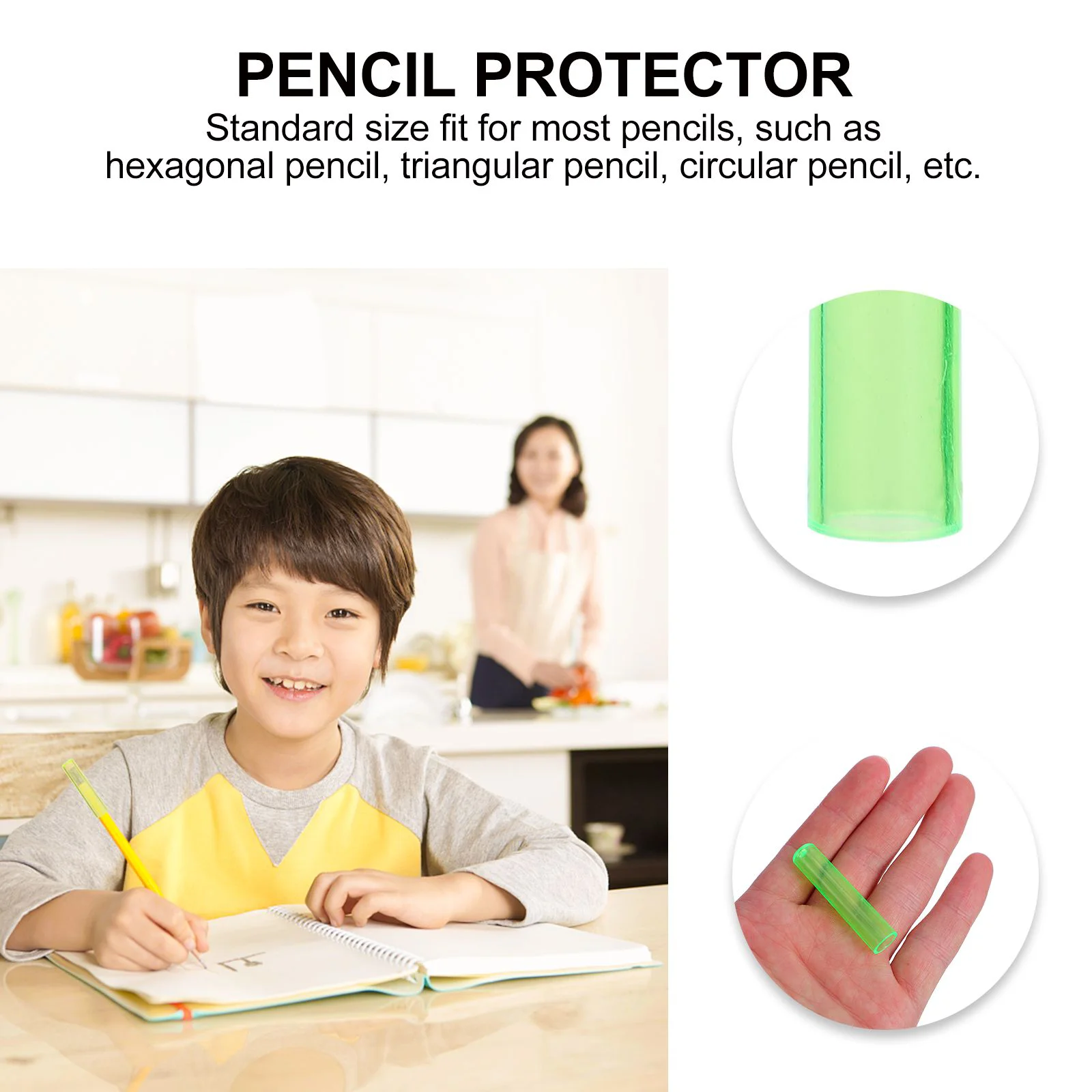 100 Pcs Colored Pencil Protectors Transparent Plastic Caps Extenders Safety Cover Kids Anti Stab Hexagonal Triangular Circular