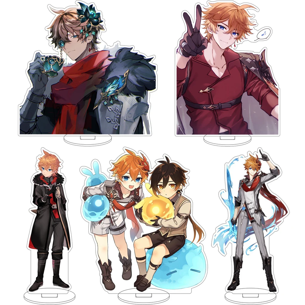 Figura de Anime de 16CM do Jogo Genshin Impact ‌   Figura Acrílica Ajax Tartaglia com Suporte, Ornamentos e Presentes de Natal