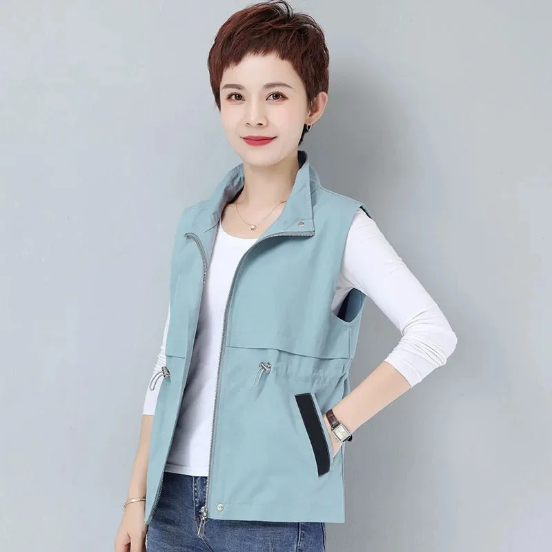 

Spring Autumn Women's Vest Coats 2024 New Sleeveless Short Jacket Female Waistcoat Tops Middle Aged Outerwear Chaleco Mujer 4XL