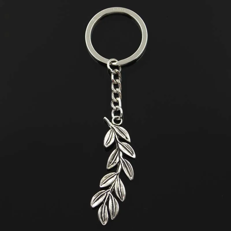 Fashion Keychain 52x23mm Olive Branch Wreath Silver Color Pendants DIY Men Jewelry Car Key Chain Ring Holder Souvenir For Gift