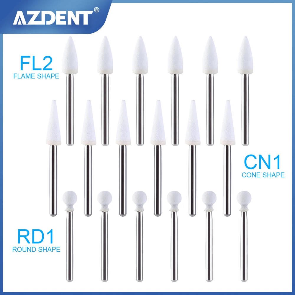 AZDENT 12pcs/Box Dental White Stone Polishing FG Burs Cone/Flame/Round Shape Abrasion Bur Fit For High Speed Handpiece 1.6mm