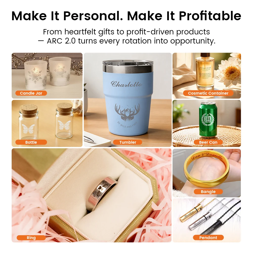 AlgoLaser ARC 2.0 3‑in‑1 Rotary Roller Module Ring Chuck Rotary Attachment for Laser Engraver Tumbler Mug Bottle Engraving DIY view 4
