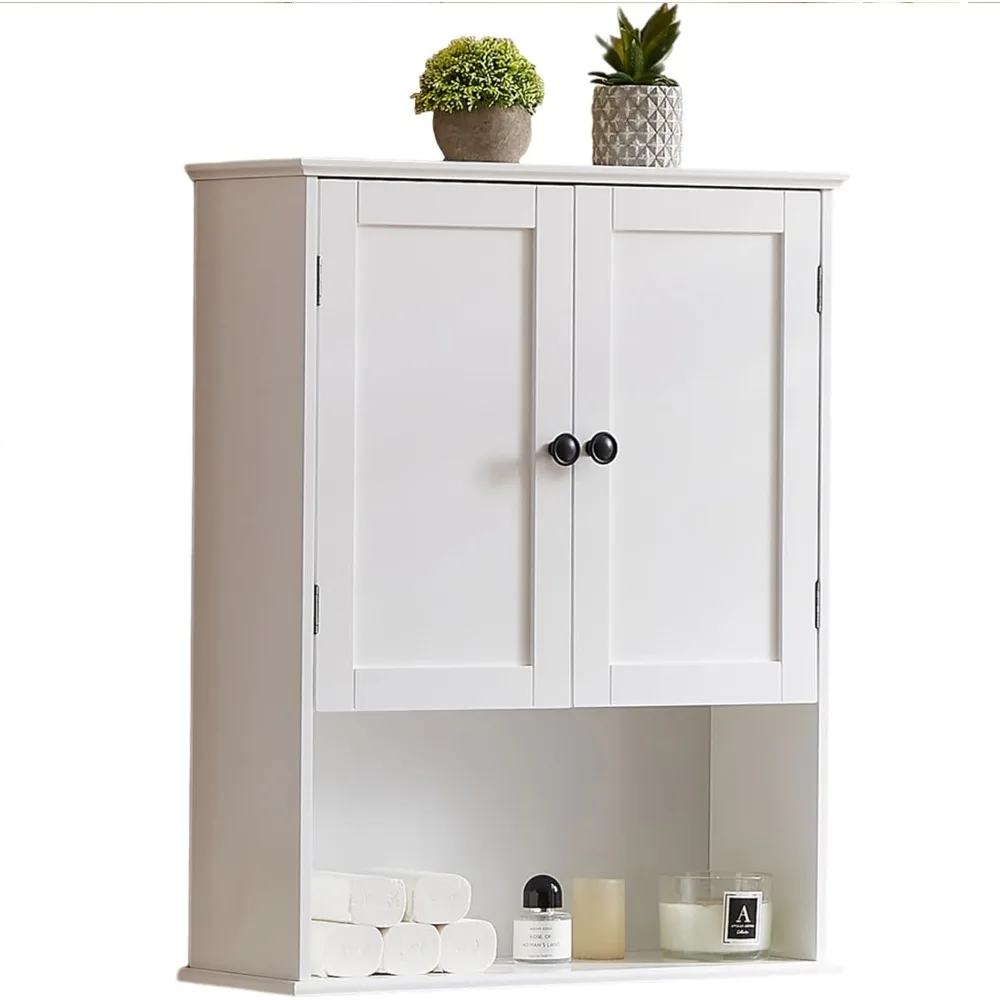 

Bathroom Wall Cabinet, White 24"x30" Wood Wall Mounted Medicine Cabinet, Hanging Cabinet Over Toilet Storage Adjustable Shelves