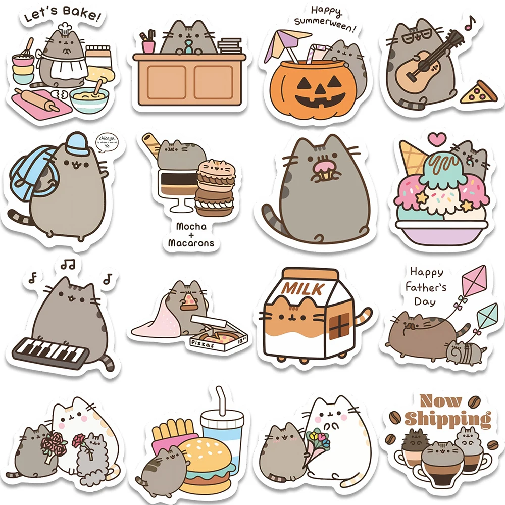 Pegatinas de dibujos animados de gato grueso, calcomanías estéticas de juguete, papelería DIY impermeable, diario de teléfono, pegatina de Graffiti Kawaii, 10/30/60 Uds.