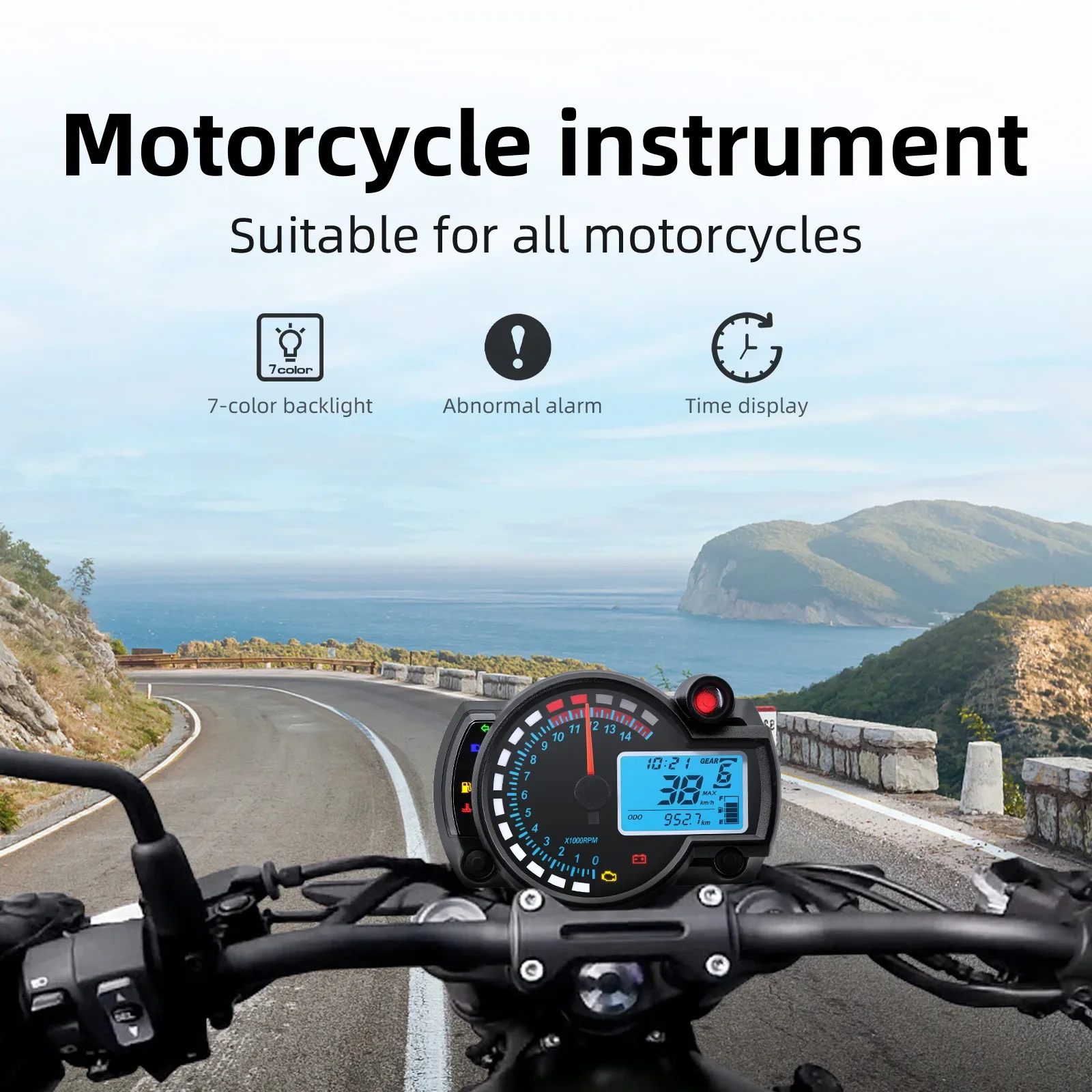 Universal 14000rpm Speedometer Odometer Motorcycle Digital Moto Dashboard Speed Alarm 7 Colors Backlight Speed Sensor Bracket