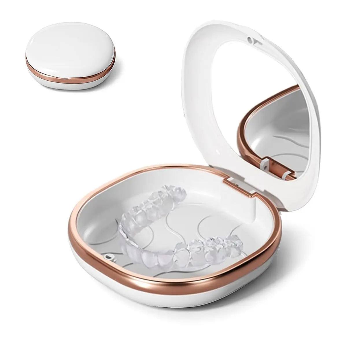 

1 шт. коробка для хранения зубных протезов, ортодонтический фиксатор, коробка для хранения с зеркальным набором зубов, легко чистится с зеркалом, простой и стильный