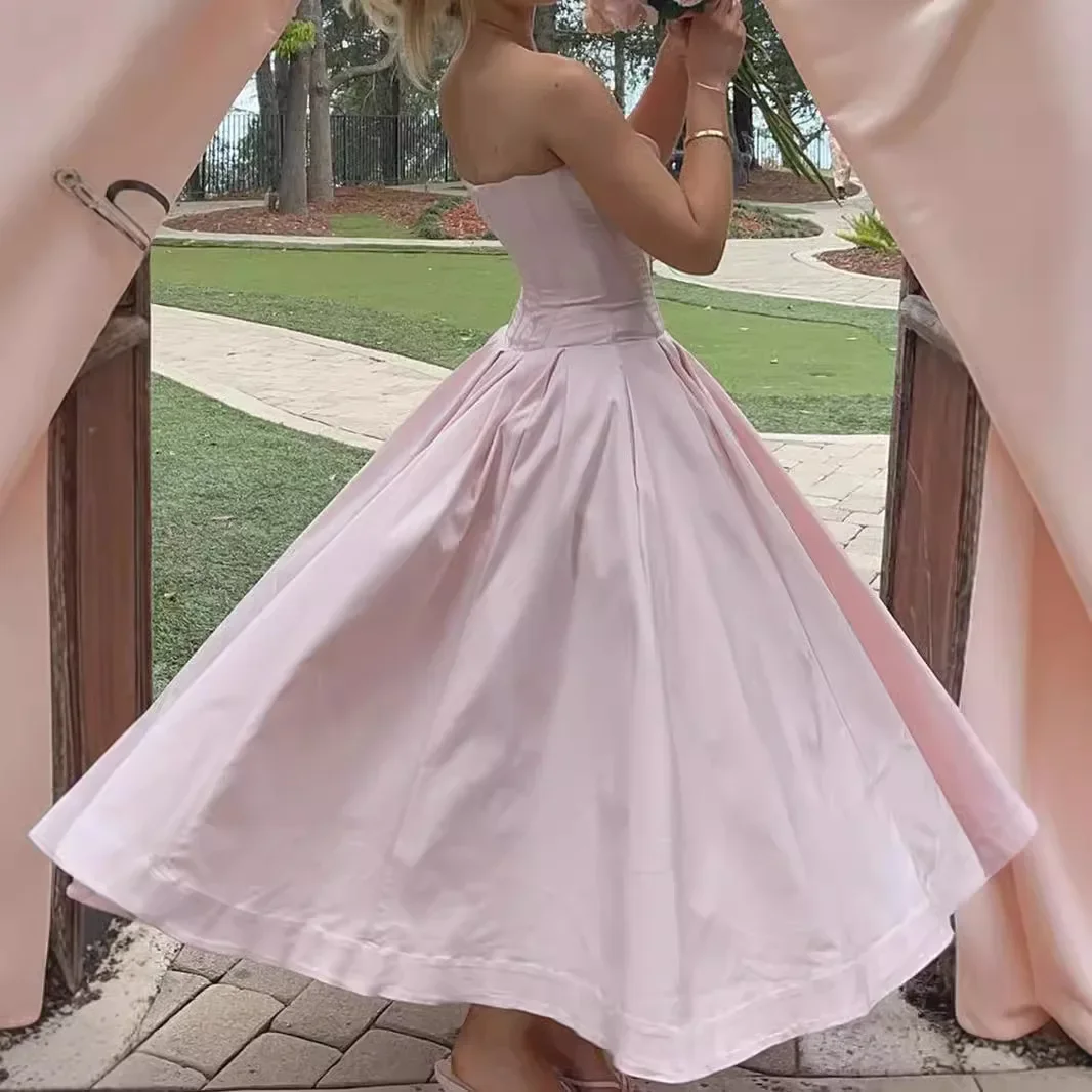 DGTQYQ ブラック エレガント ウェディング イベント ドレス セクシー ストラップレス コルセット ドレス ミディ クリスマス パーティー ドレス レディース服 2025 新作