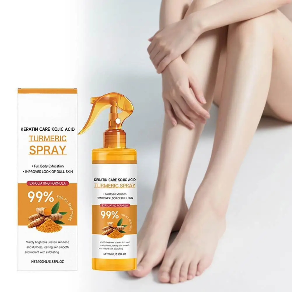 Spray esfoliante alla curcuma all'acido cogico da 100 ml, spray corpo schiarente e esfoliante per la pelle, esfolia e idrata delicatamente
