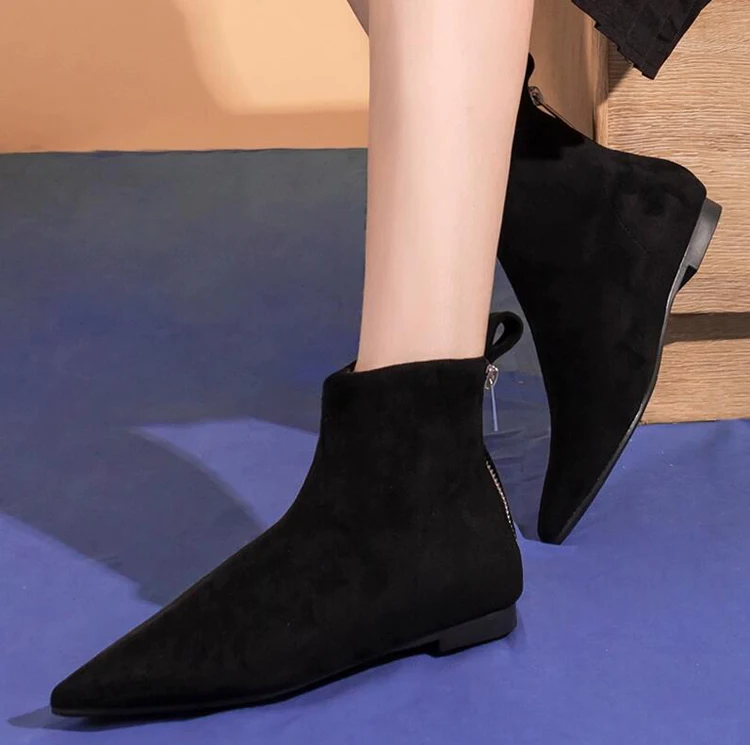 Autumn Winter Ankle Boots for Women Pointed Toe Low Heel Chelsea Boots Suede Leather Back Zipper Comfortable Casual Shoes Boots