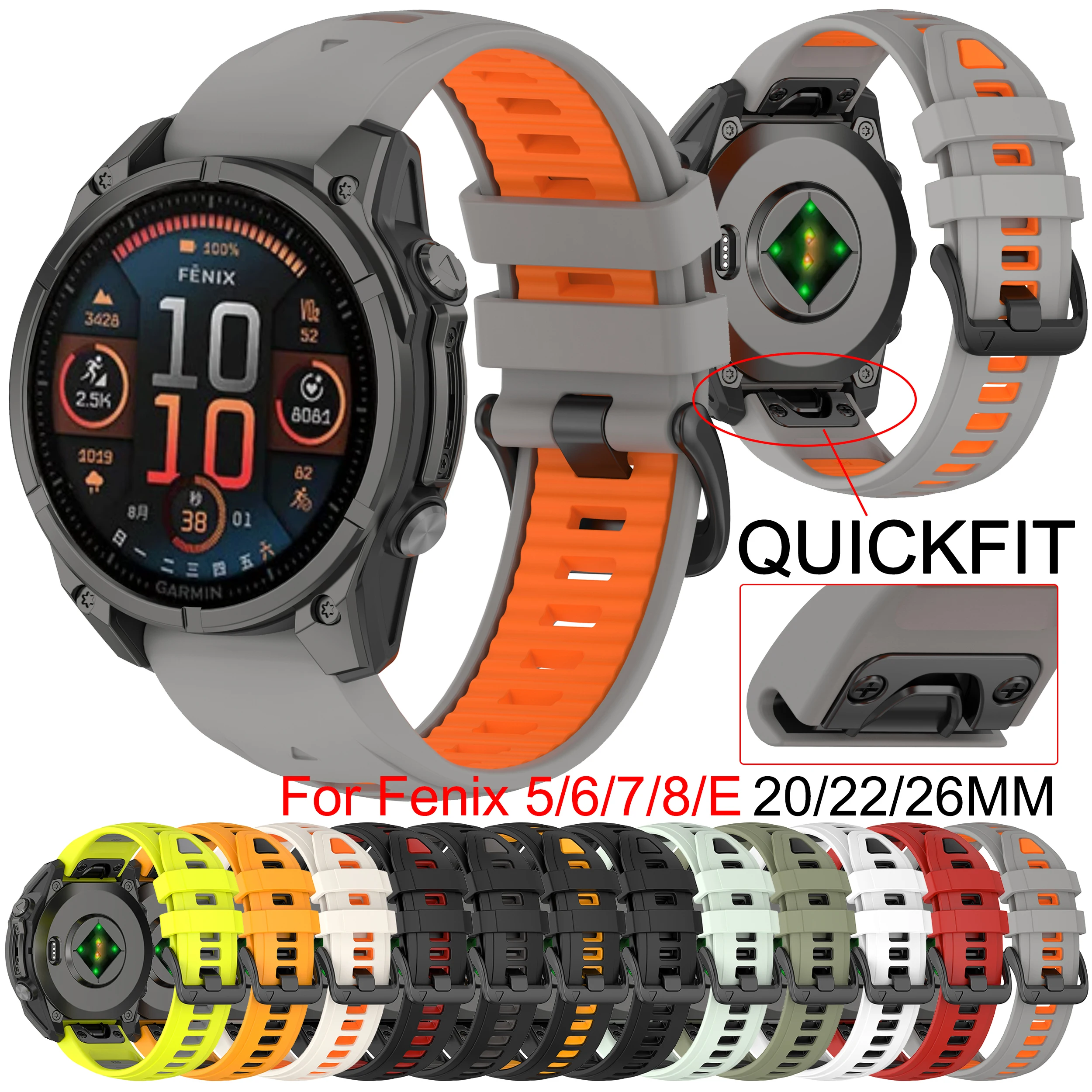 QuickFit 20mm 22mm 26mm Strap For Garmin fēnix 8 Fenix 7X 5 Plus Silicone Band 47mm 51mm for Fenix 5S 6S Pro Bracelet Watchband