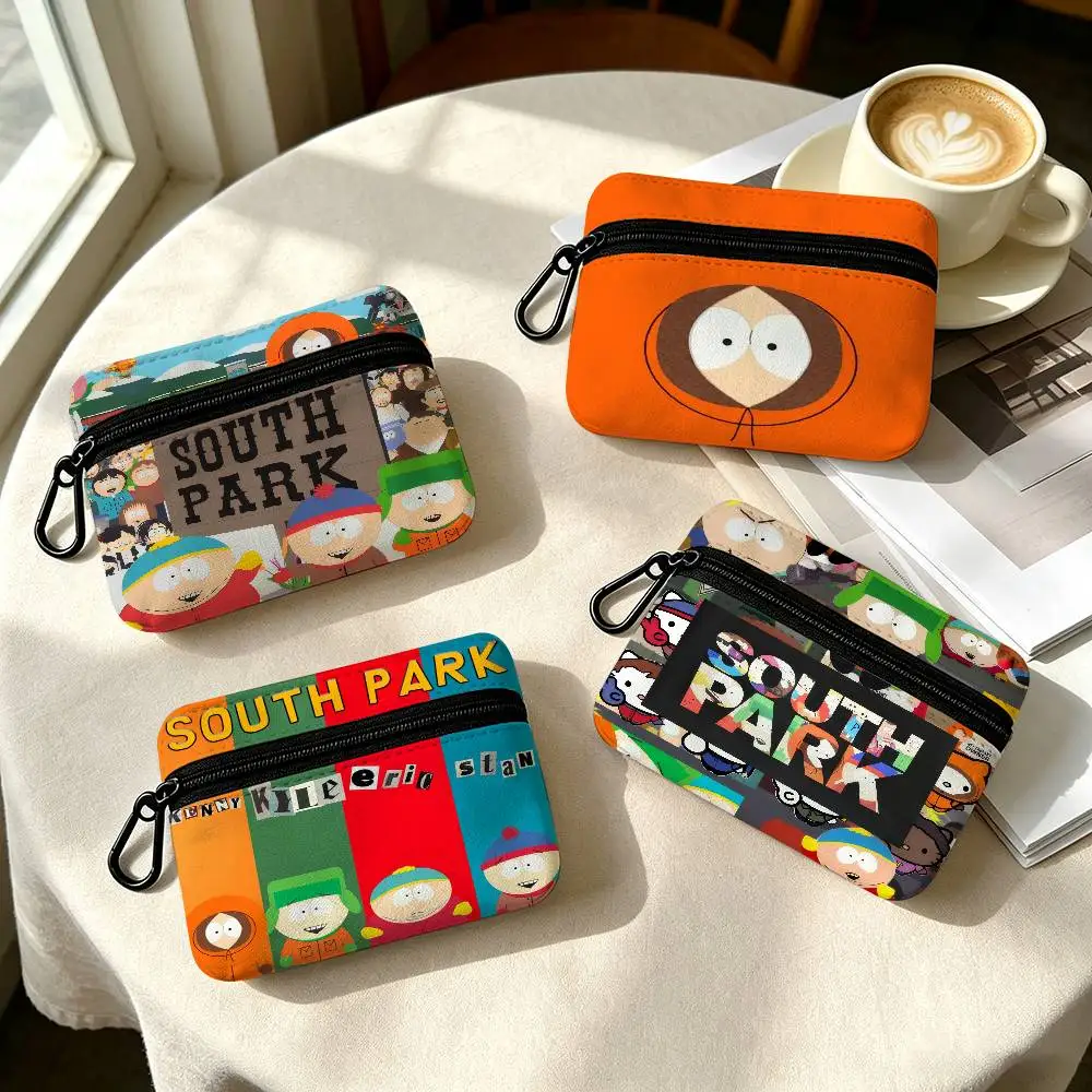 S-South Cartoon Park Portable   Portable Oxford Fabric Mini Wallet Carabiner Design Small Coin Bag For Cards Keys Earphones