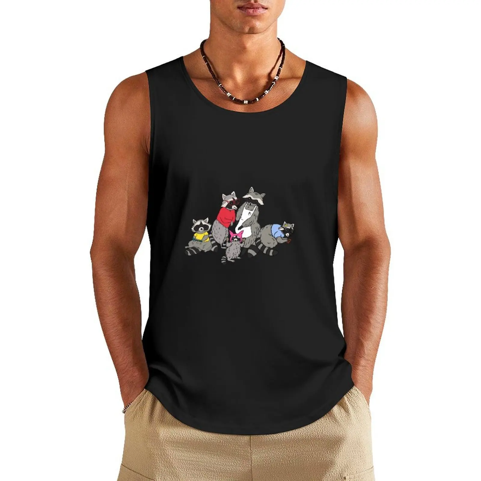 

Raccoons in Cosplay Tank Top training weight vest gym Men's t-shirts t shirt Men's summer vest