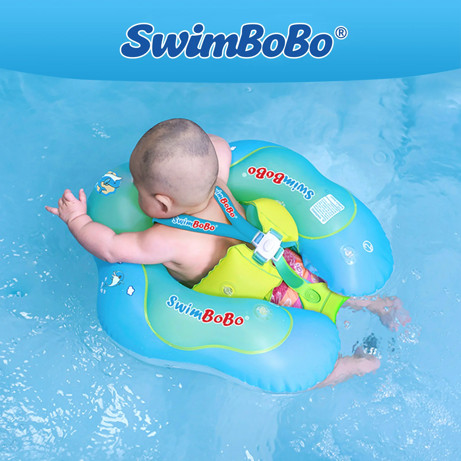 Swimbobo Baby Swim Float Inflatable Swim Ring with Safety Shoulder Strap & Soft Sponge Chest Protection, Anti-Slip Design Infant