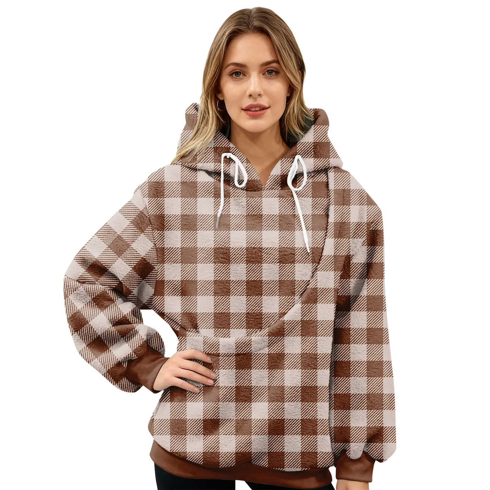 New Women'S Plaid Print Pullover Top Long Sleeve Sports Pet Bag Sports Shirt Pet Cat And Dog Pocket Holder Top Woman Clothing