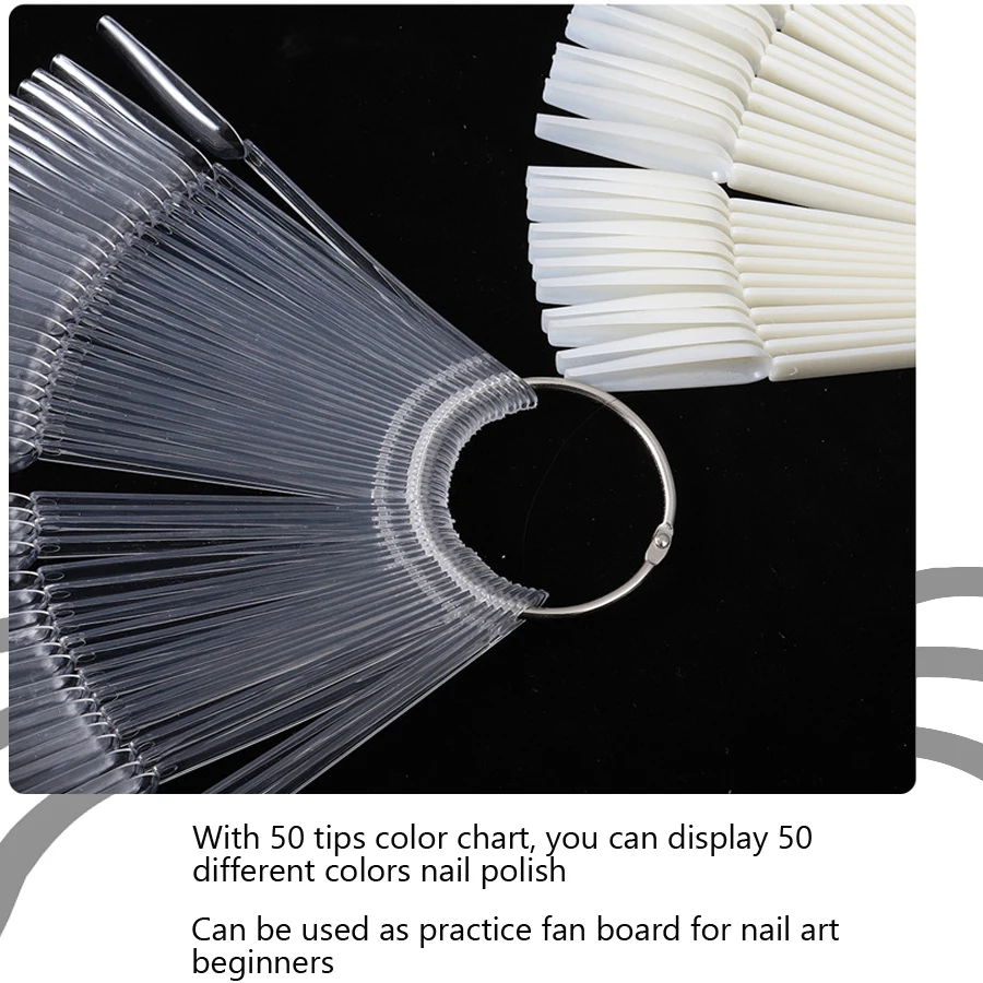 50Pcs Coffin Nails False  Tips Fan Display Color Palette Card Practice Chart for  Polish with Removable Ring