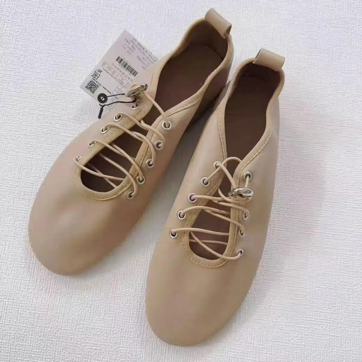 TRAF Women Retro Ballet Style Flat Shoes Round Toe Shallow Mouth Soft Bottom Leather Shoes Chic Elastic Rope Flat Mary Jane Shoe