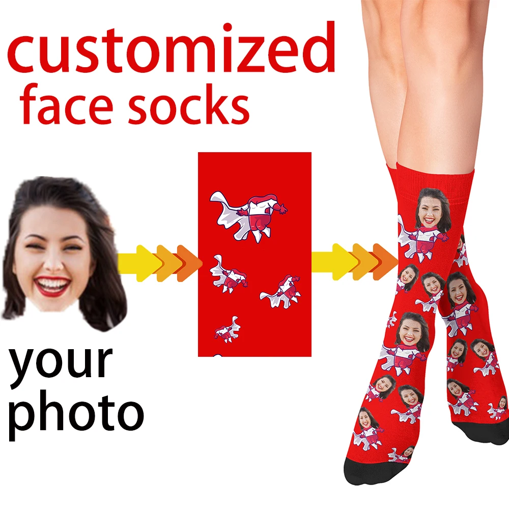 Fashion DIY cartoon socks with face custom photo personalized gifts unisex funny socks for girlfriends and family