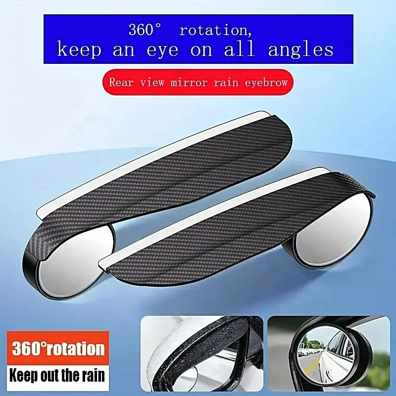 2 Pcs Car Blind Spot Mirrors Car Rearview Mirror Rain Eyebrow Protective Cover Mirror Carbon Fiber Pattern Adjustable Wide Angle