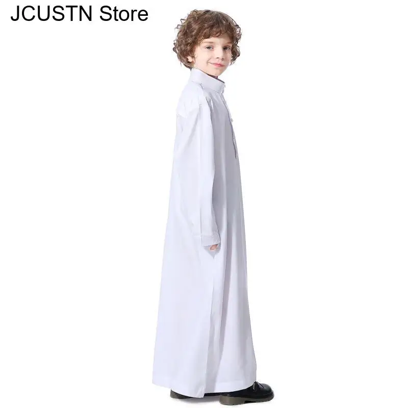 رداء للأولاد المسلمين ثوب إسلامي إسلامي جوبا قفطان رداء سادة بياقة واقفة فستان طويل عربي دبي قطر عباية 110-160 سنتيمتر رداء للأولاد