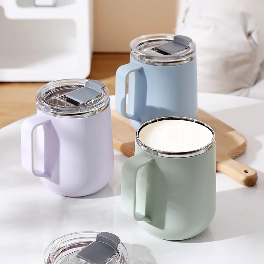 

Термоизоляционная кофейная чашка из нержавеющей стали, изолированная кофейная кружка на 17 унций с ручкой и герметичной крышкой, многоразовая дорожная кружка