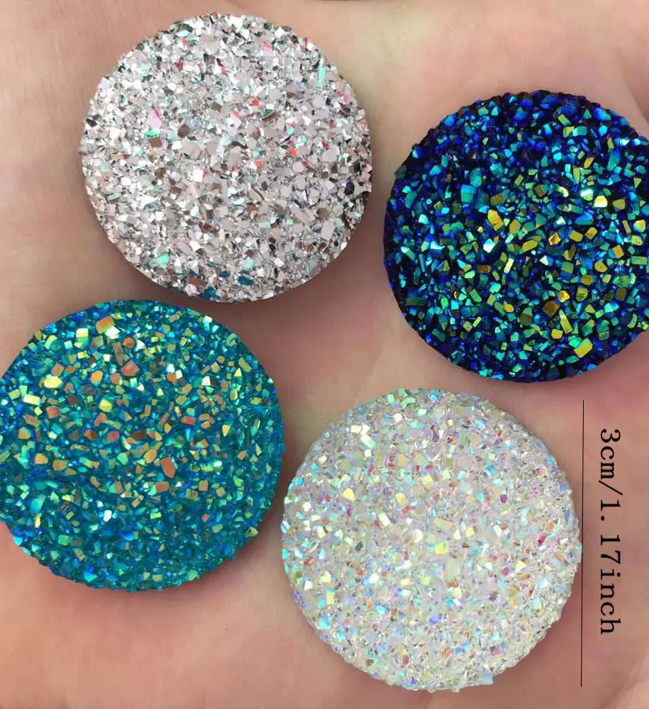 8PCS Shiny AB Resin 30mm Ore Round Gem Flatback Rhinestone DIY Wedding Appliques Accessories Crafts SR97*2