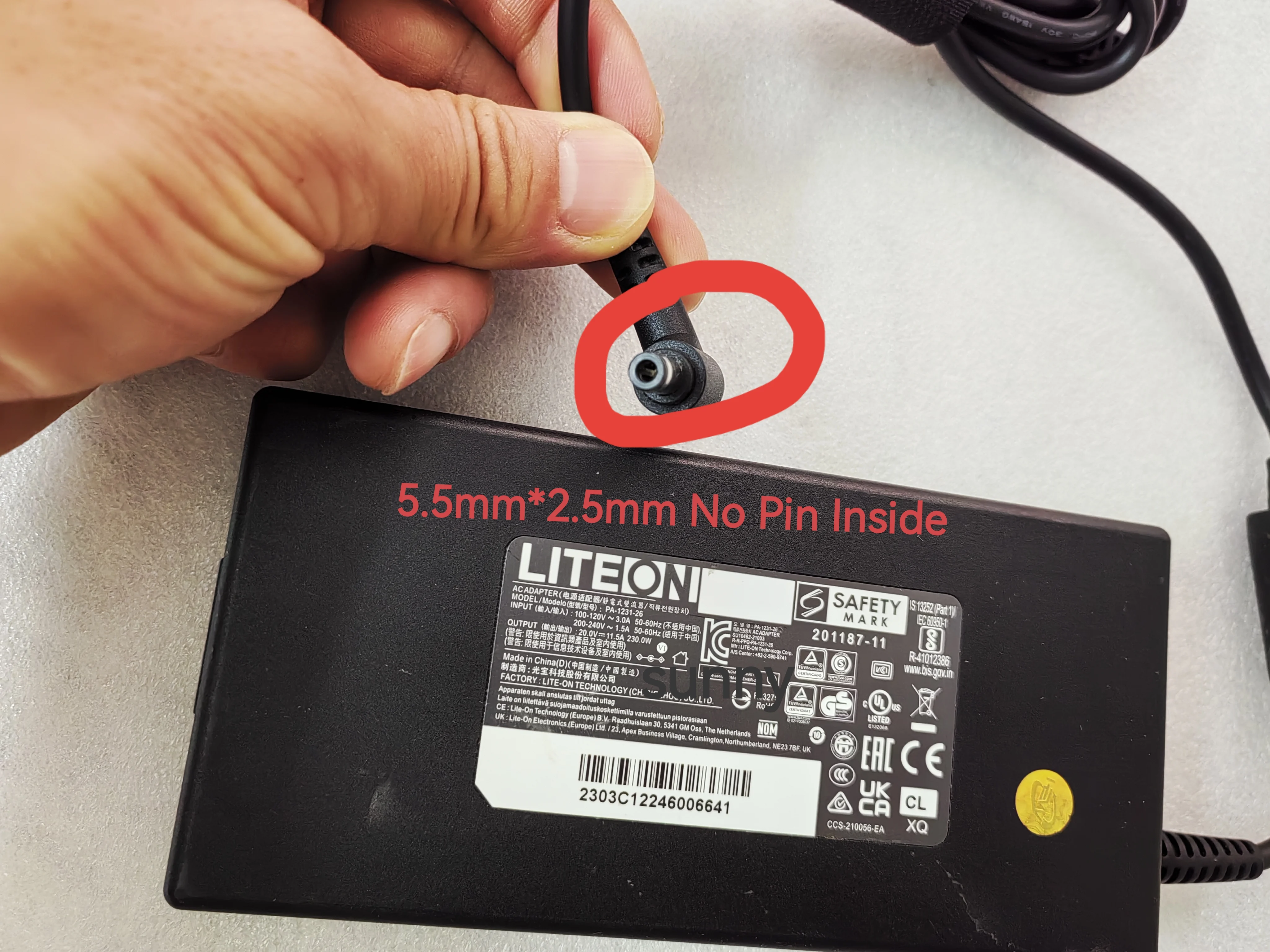 Genuine Slim LITEON 20V 11.5A PA-1231-26 AC Adapter 5.5mm*2.5mm 230W For System76 Adder WS (addw4) i9-14900HX RTX4070 Laptop