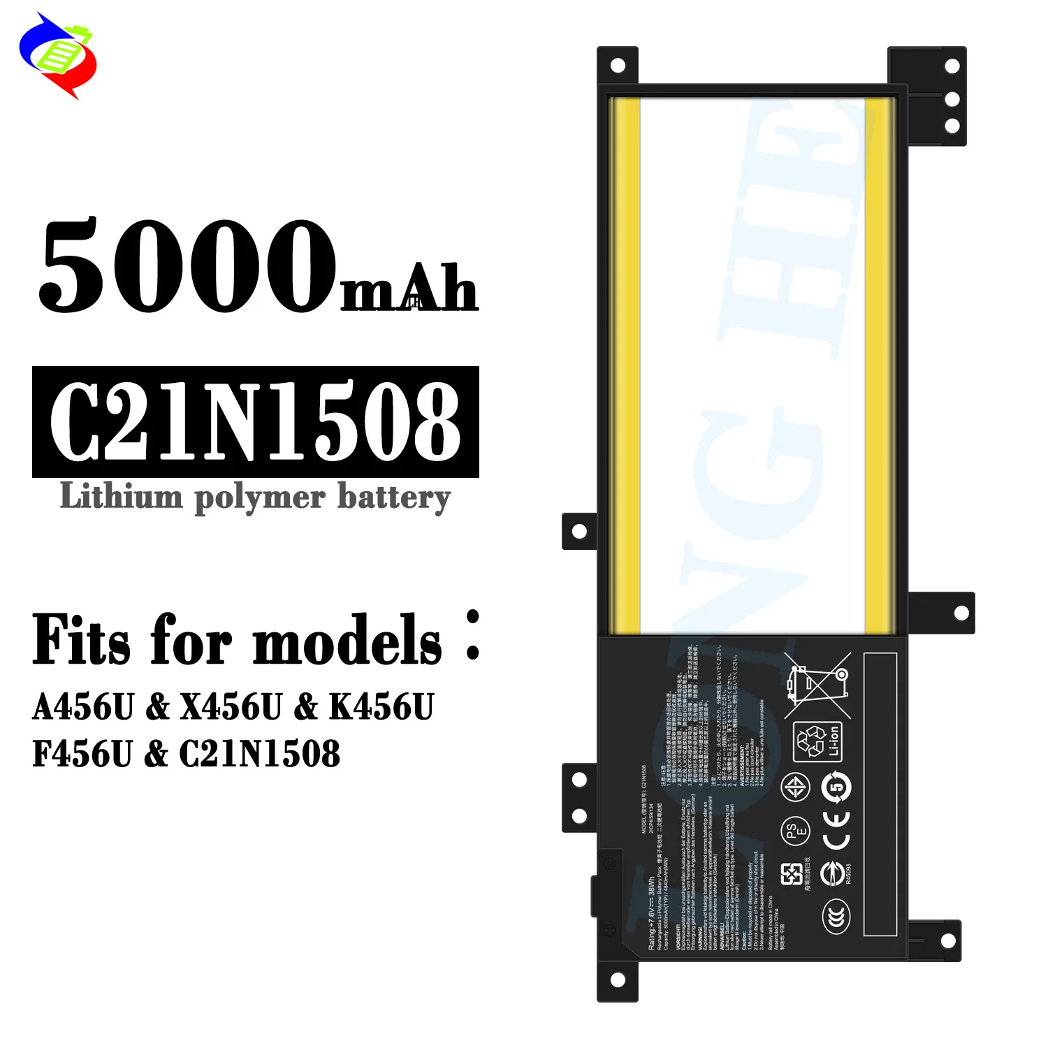 C21N1508 Laptop Battery for ASUS X456U X456UA X456UR X456UV A456U X456UB X456UF X456UJ F456U K456U R457U 38Wh Battery