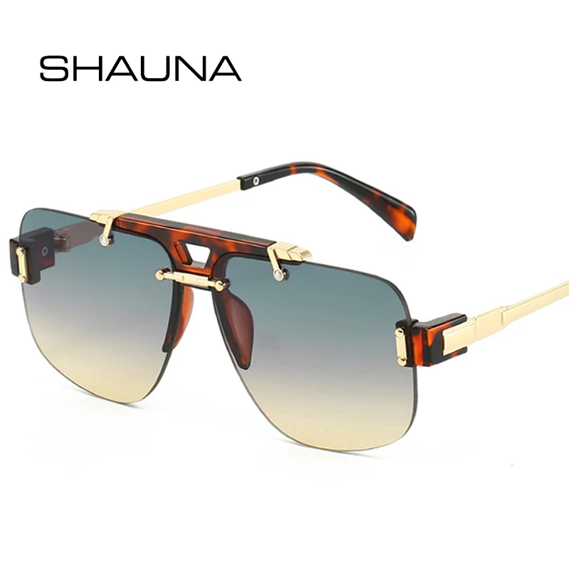 

SHAUNA New Square Rimless Sunglasses Women Fashion Clear Ocean Gradient Lens Shades UV400 Retro Rivets Men Sun Glasses