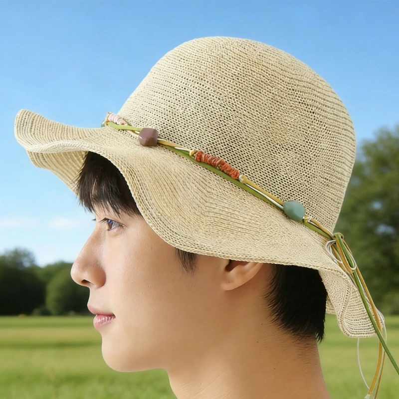 Elegant Round Top Straw Hat Ventilated Sun Hat Perfect For Seaside Resort Business Casual And Beach Vacation