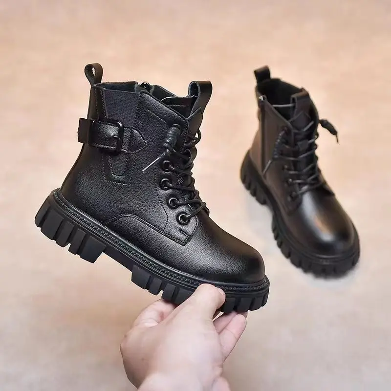 

2026 New Kids Ankle Boots Fashion Thin Short Boots for Boys Girls Fleece Lined Autumn Spring Children Casual Footwear