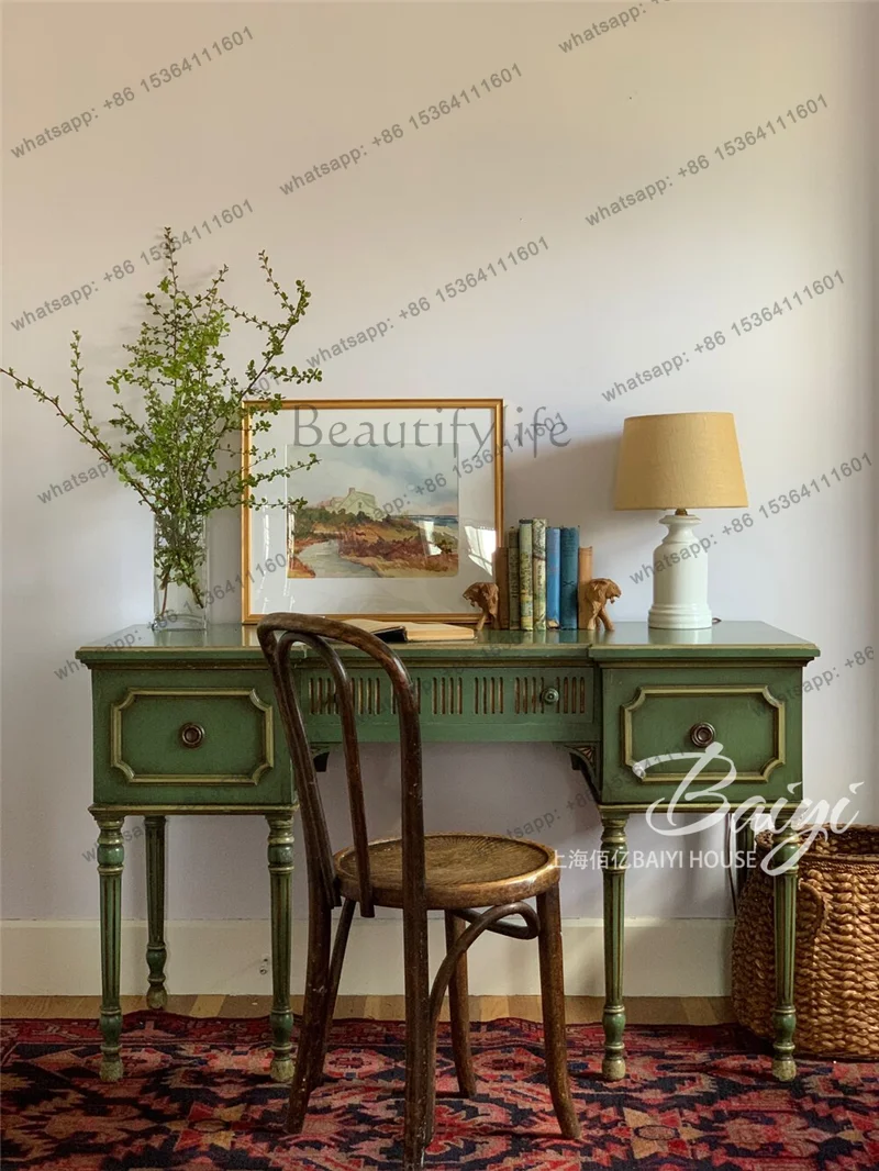 French retro style solid wood desk European engraving home desk American light luxury simple