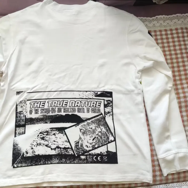 Men Women Street CAVEMPT Long Sleeve Tshirts Inkjet Graffiti Finger Print Tops Breathable Cotton Black White Round Neck Pullover