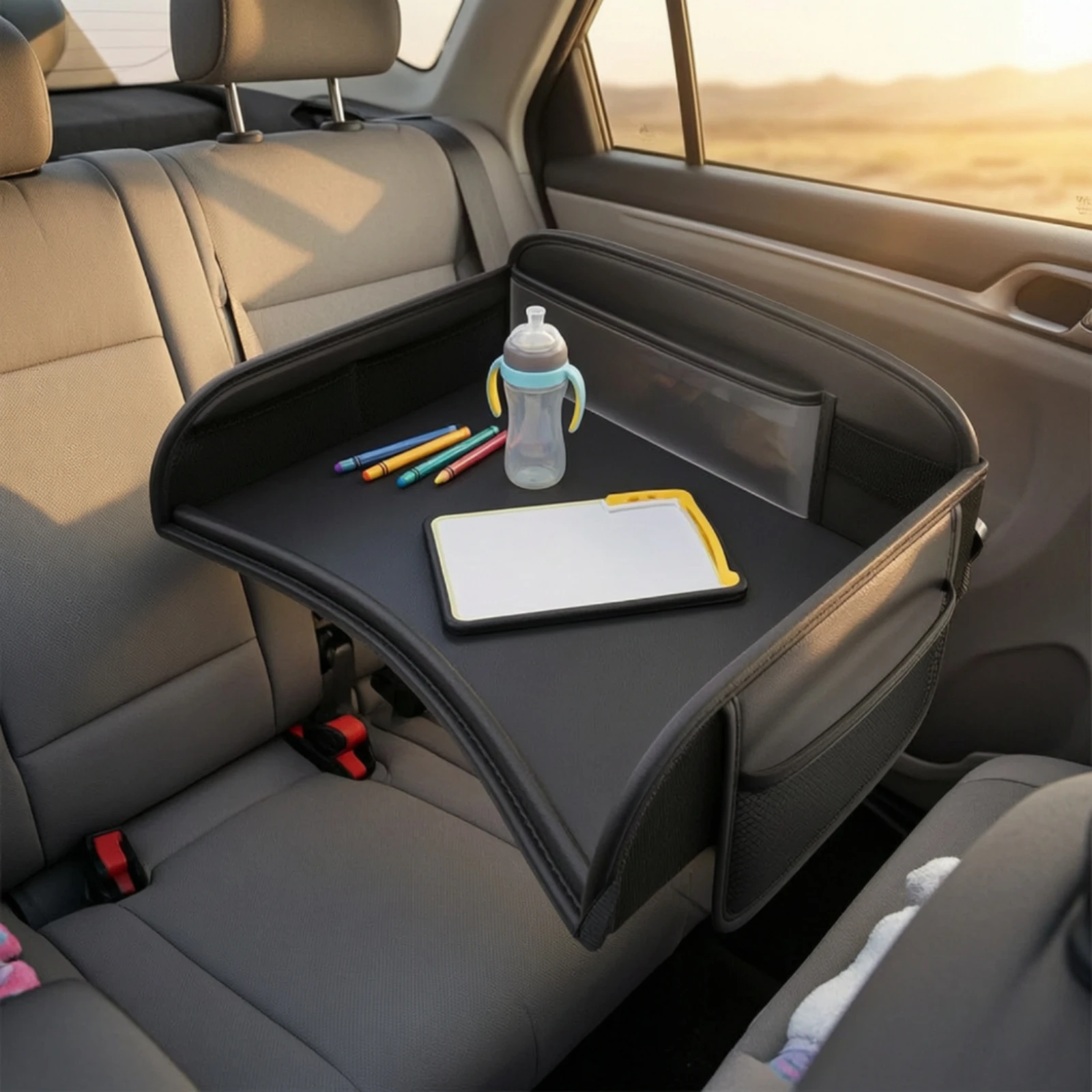 Car Back-Seat Tray Table Padded in-Vehicle Activity Tray with Mesh Pockets Adjustable Multifunctional for Children, Road Trips view 6