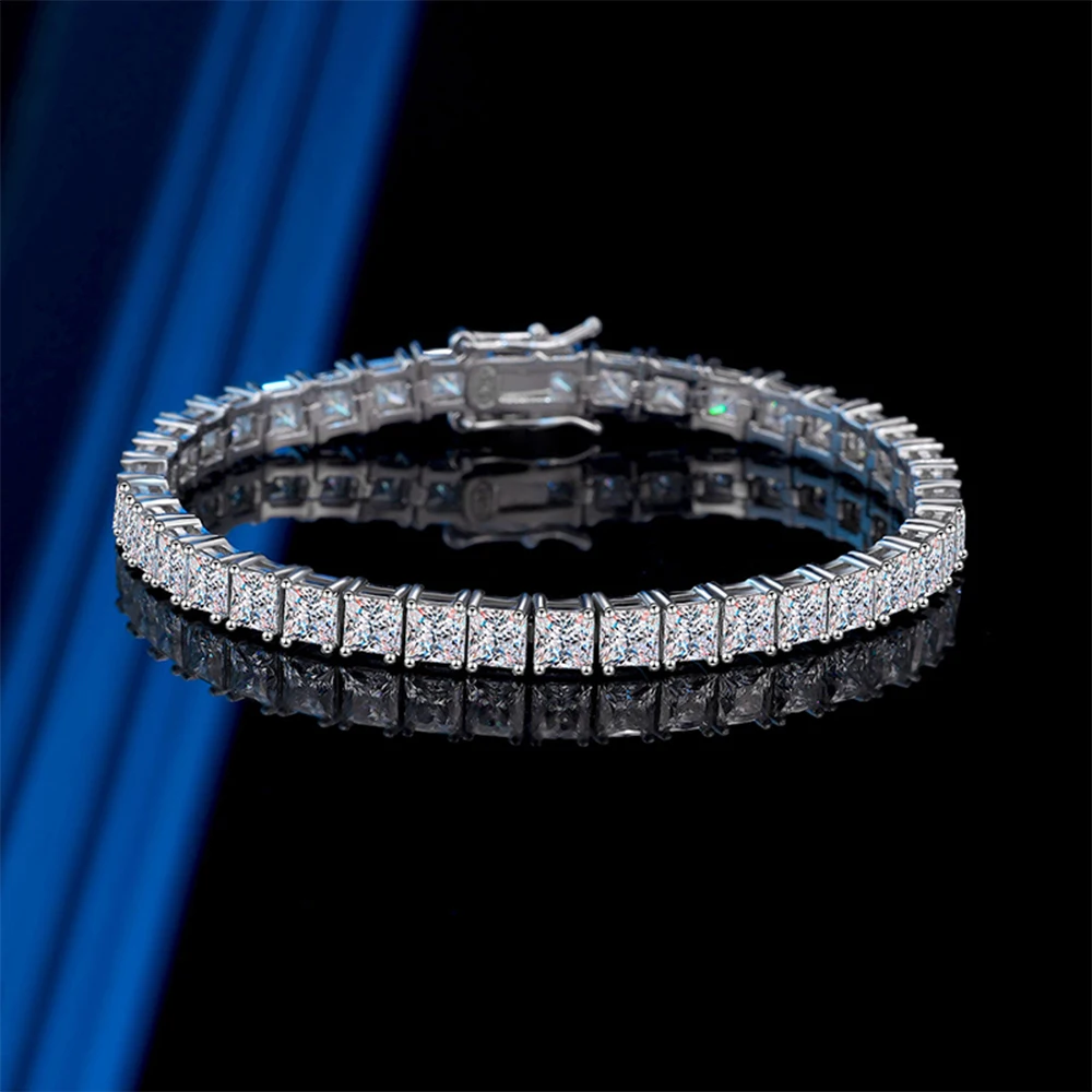 Princess Cut All Moissanite Tennis Bracelet D Color Square Lab Diamond 925 Sterling Silver Wedding Bridal Bracelets for Women