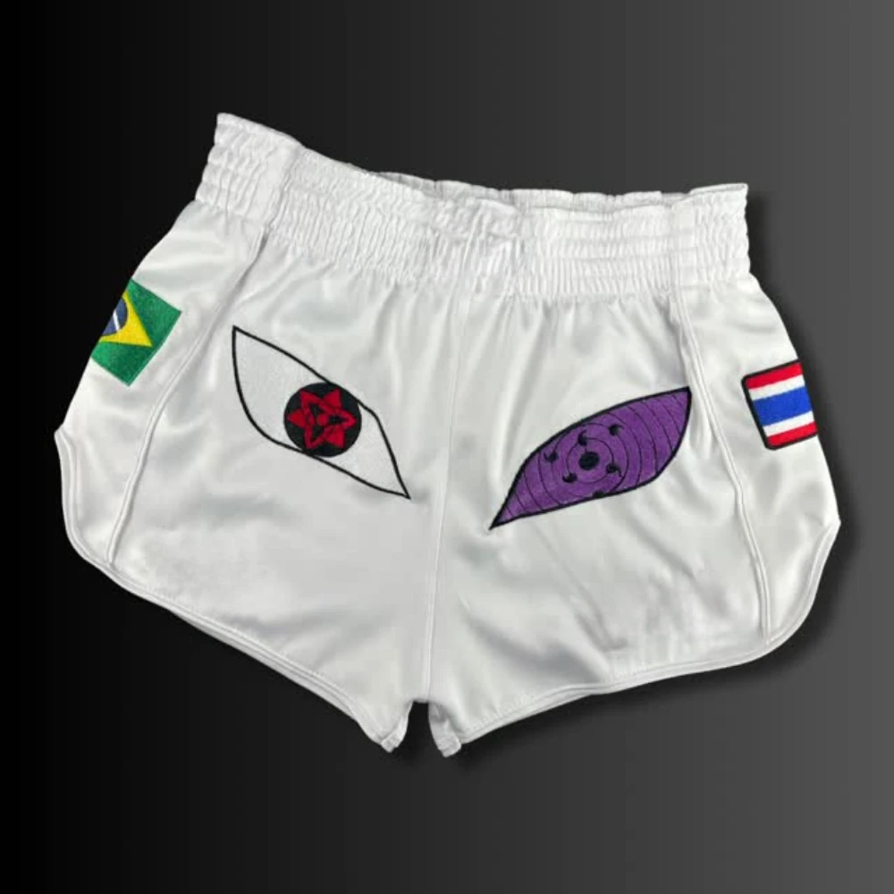 Neue Weiße Sharingan 3D Cartoon Muay Thai Shorts für Männer, Übergroße Schnelltrocknende MMA-Sportshorts, Achteckige Cage Fighting Night Shorts – Detail 2