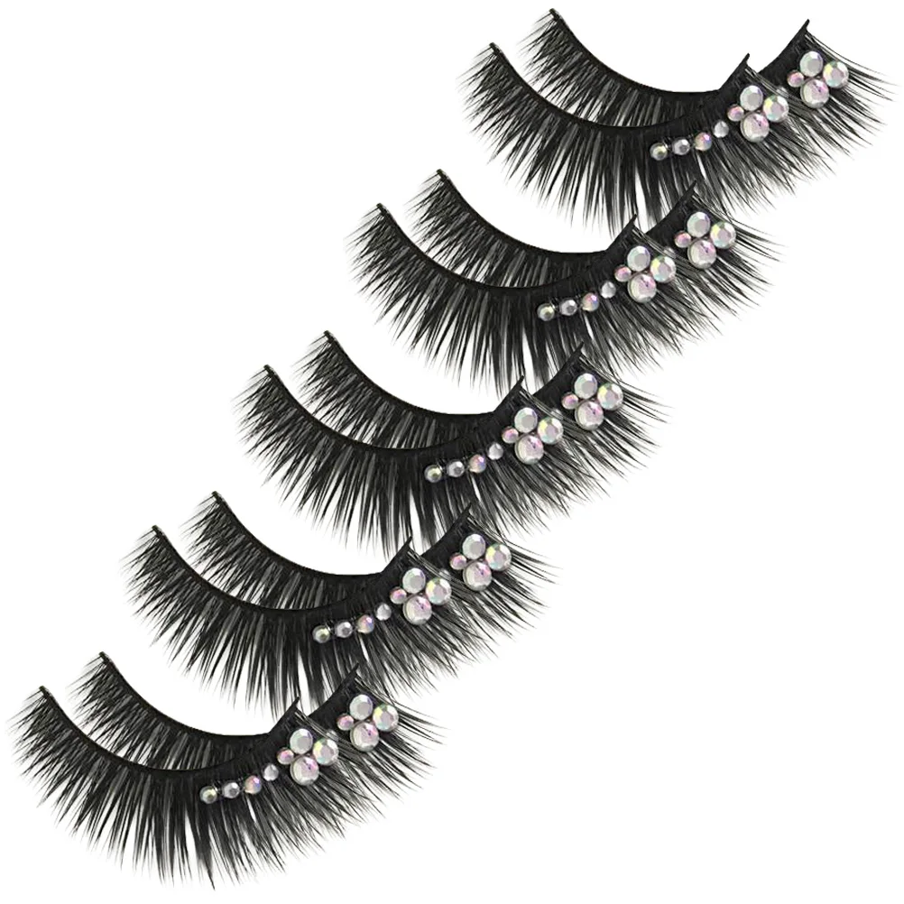

5 Pairs Stage Eyelashes Fake Extensions Long Black Natural Look Colored Gems Performance Cosplay Exaggerated Realistic