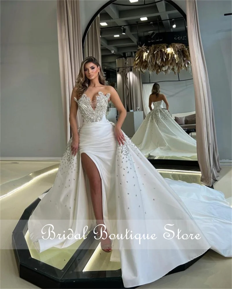 Sparkly Diamonds Wedding Dresses 2024 Detachable Train Beaded Crystals Rhienstones Bridal Gowns Vestido De Novia Customized