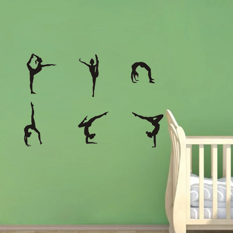 Interesting Gymnastics Girls Sport Silhouette Set of Six / Wall Art Vinyl Decal Stickers Decor
