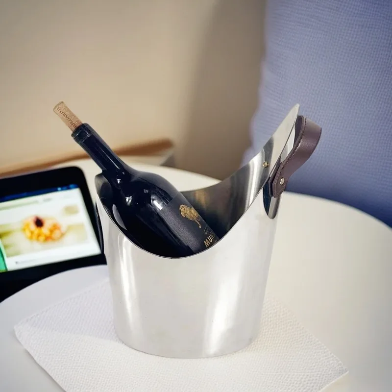 Modern light luxury stainless steel metal leather champagne red wine ice bucket decoration creative ornament