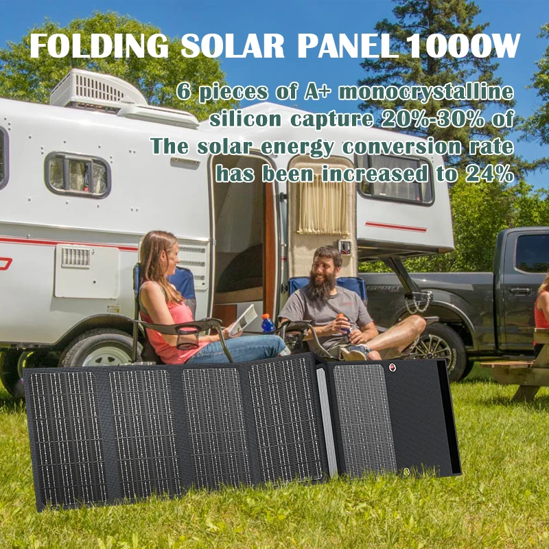 Portable 1000W Solar Charging Panel 18V DC Output Compatible with Phones, Laptops, and 12V Devices for Travel and Off-Grid Use