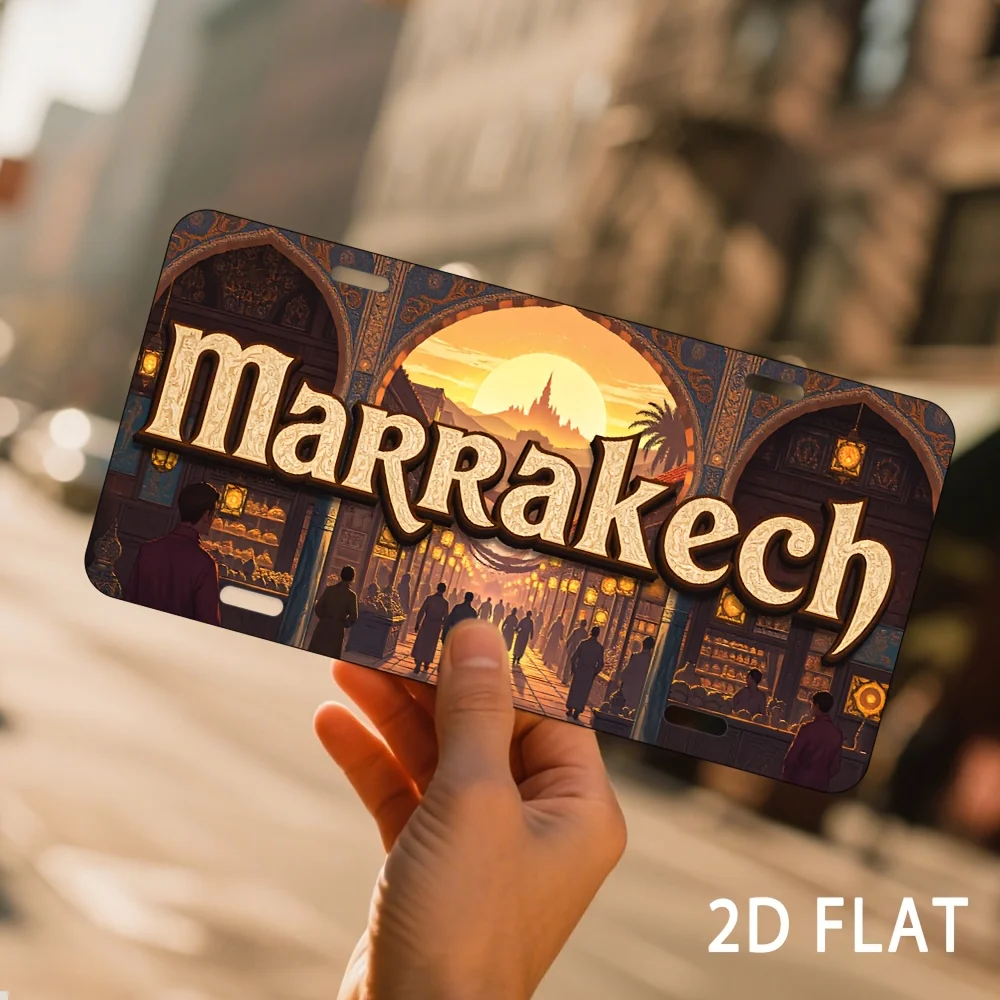 2D Flat - [Open ]2D Flat 1pc 40.64*10.16cm Aluminium Sign A Retro Marrakech Sunset City Landscape Metal Wall Art - 15.24X30.48 c